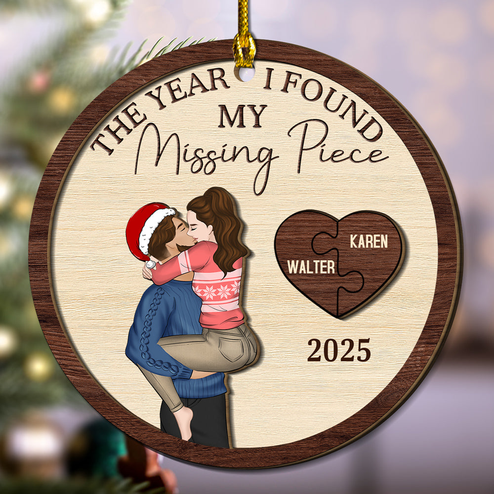 Custom Couple Christmas Ornament, Anniversary Gift •  I Found My Missing Piece - Personalized Freeshape 2-Layered Wood Ornament
