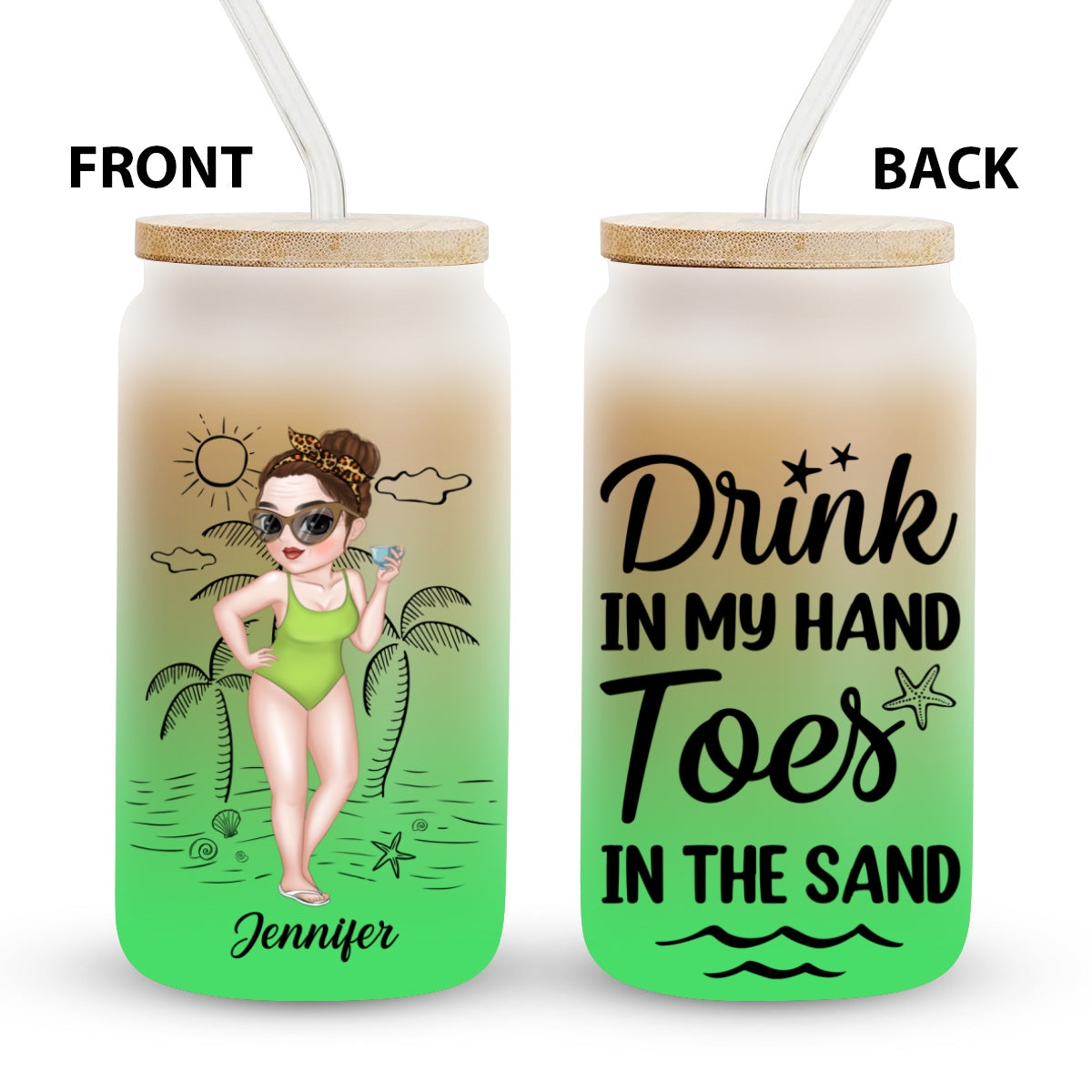 Tanned And Tipsy - Personalized Ombre Frosted Glass Can