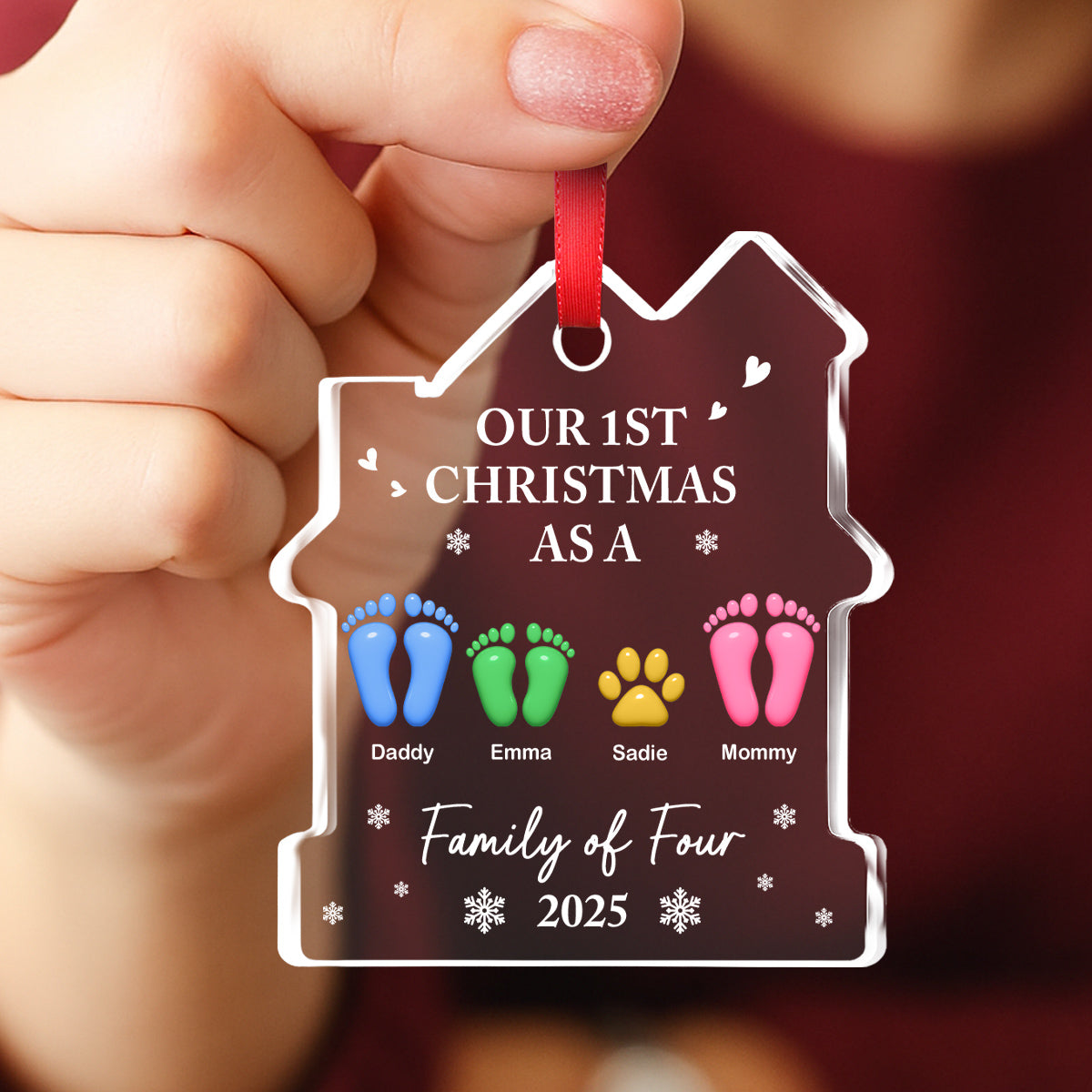 Custom Family First Christmas Ornament •  Our First Holiday Season As One - Personalized House Shaped Glass Ornament