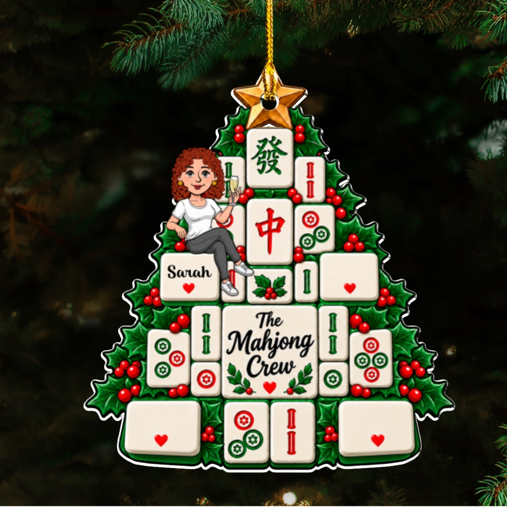 Custom Friendship Christmas Ornament, Best Friend Gift •  Mahjong Crew Makes Holidays Better - Personalized 3D Effect Acrylic Ornament