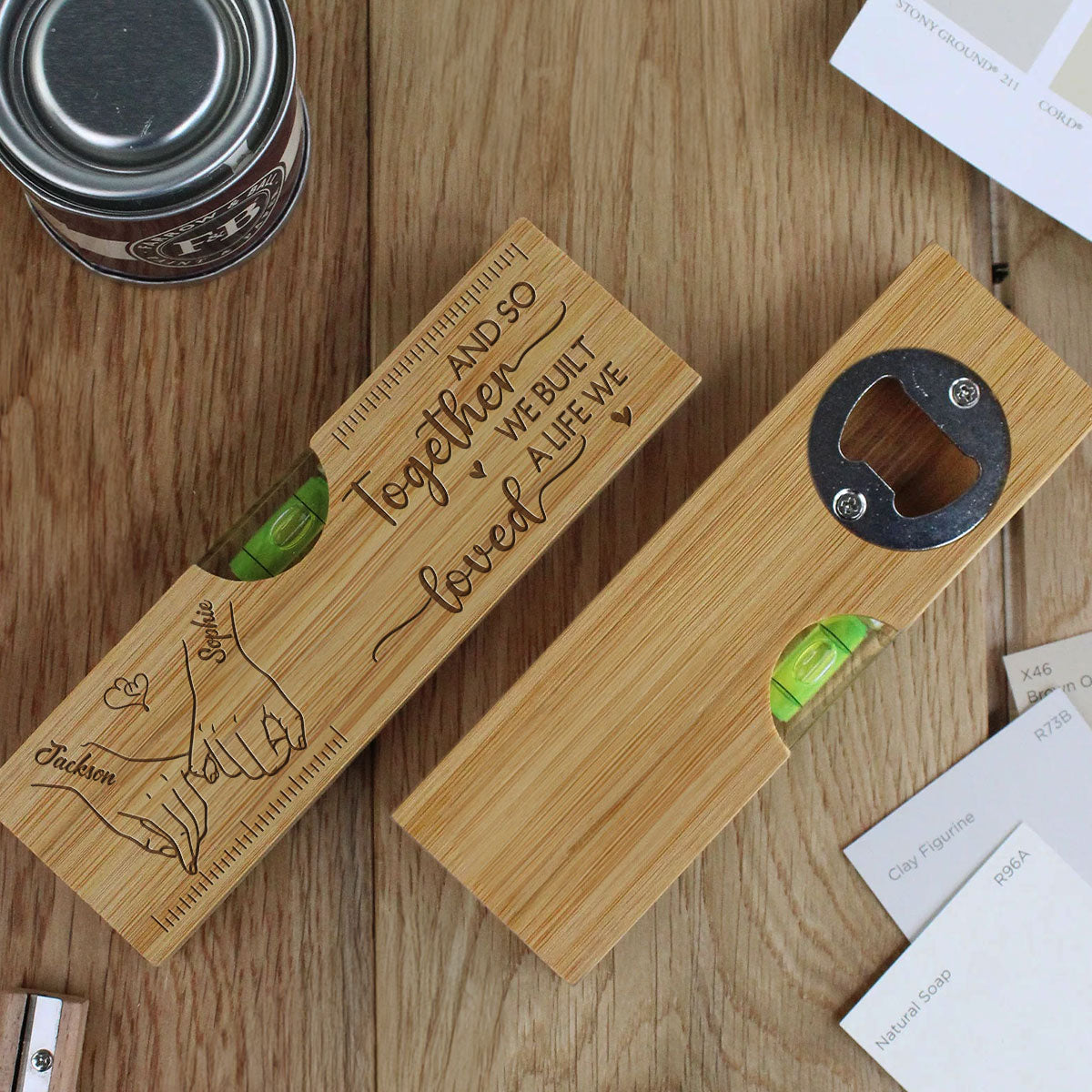 We Built A Life We Loved - Personalized Engraved Wooden Spirit Level Bottle Opener