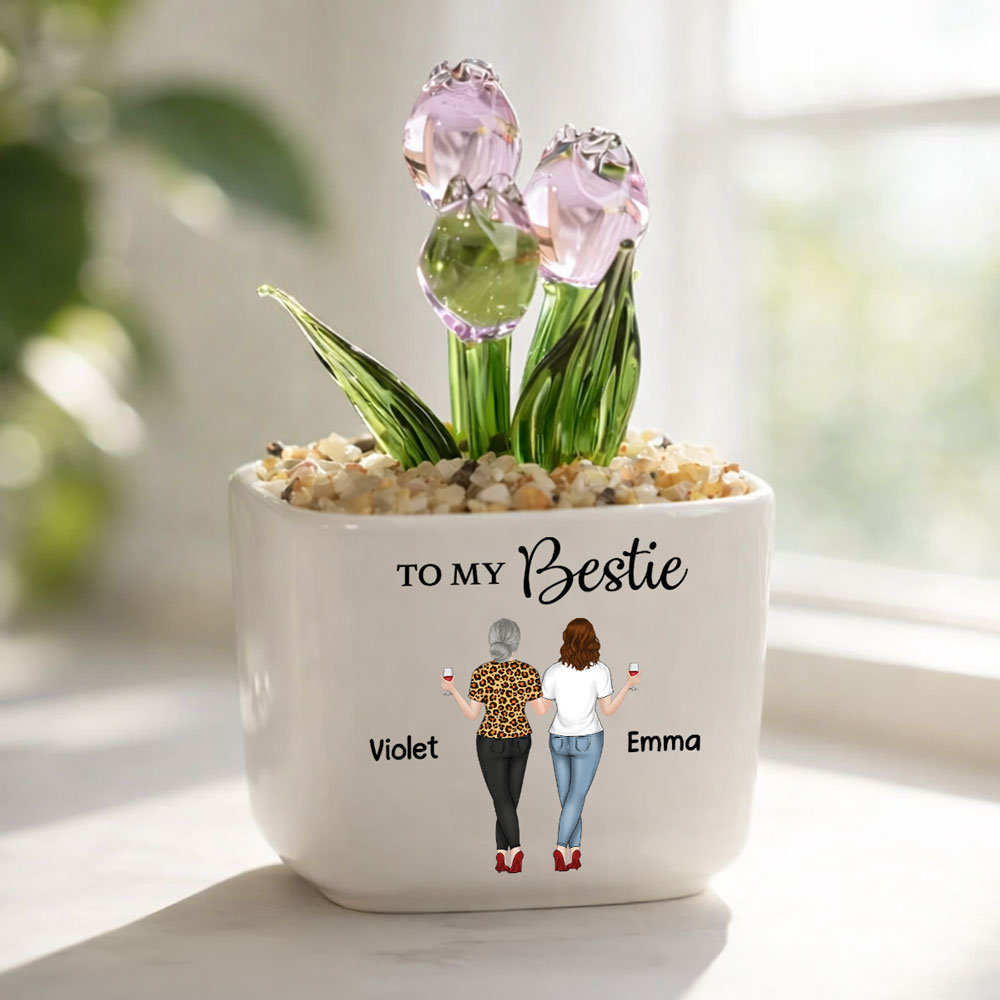 Custom Flower Keepsake, Glass Home Decor Gift for Best Friend • You Are My Soul Sister - Personalized Glass Everlasting Tulips