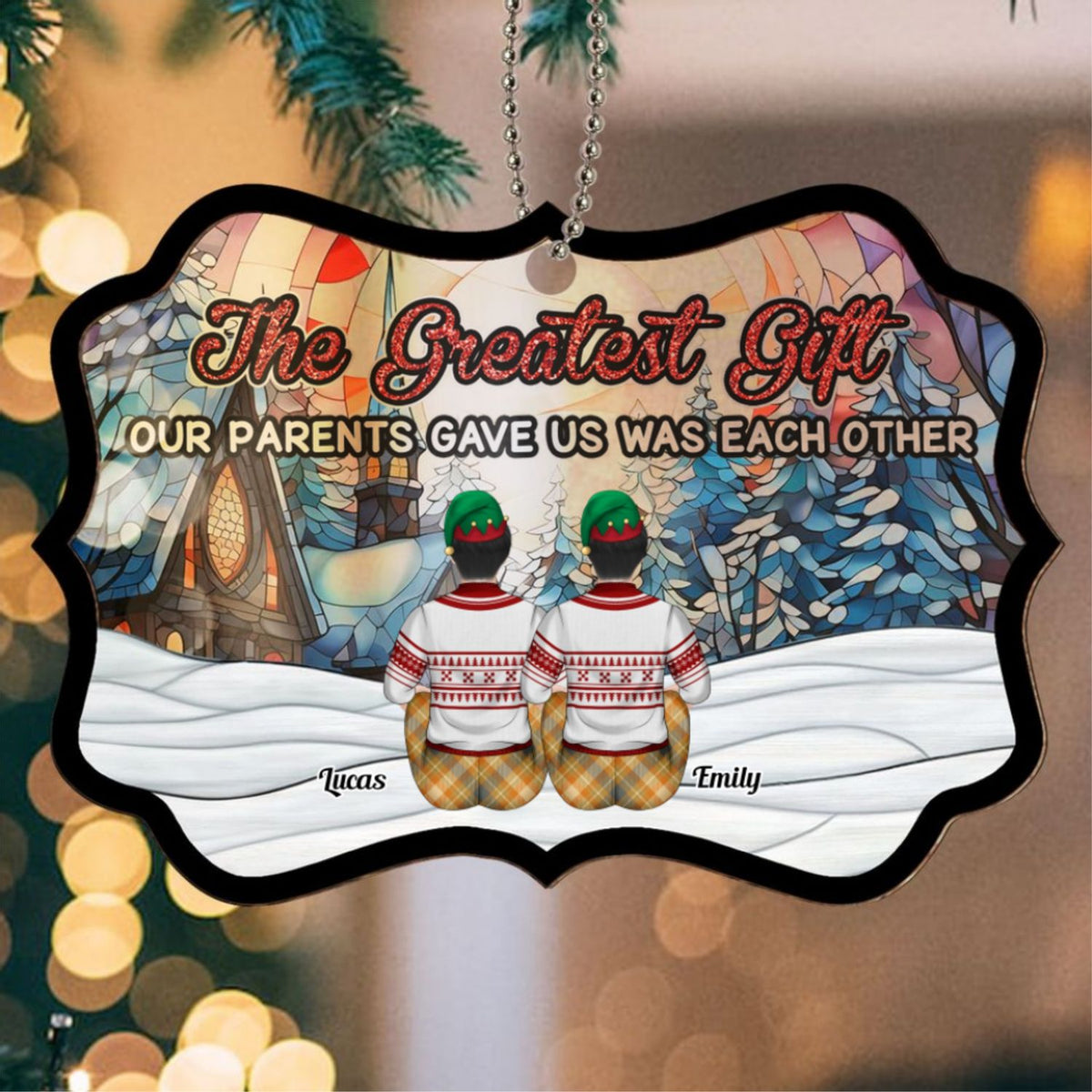 Custom Family Ornament, Christmas Gift for Family Members •  The Greatest Gift - Personalized Suncatcher Ornament