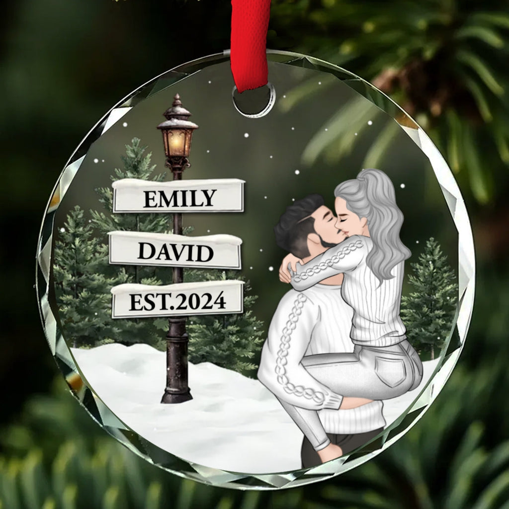 Custom Couple Christmas Ornament, Anniversary Gift •  You And Me Together - Personalized Glass Ornament