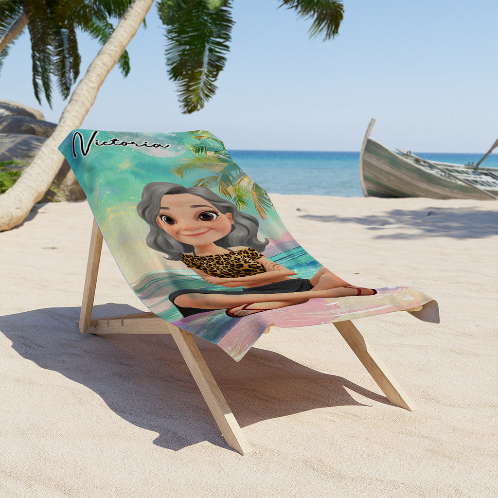 Summer Lady Cartoonize - Personalized Beach Towel