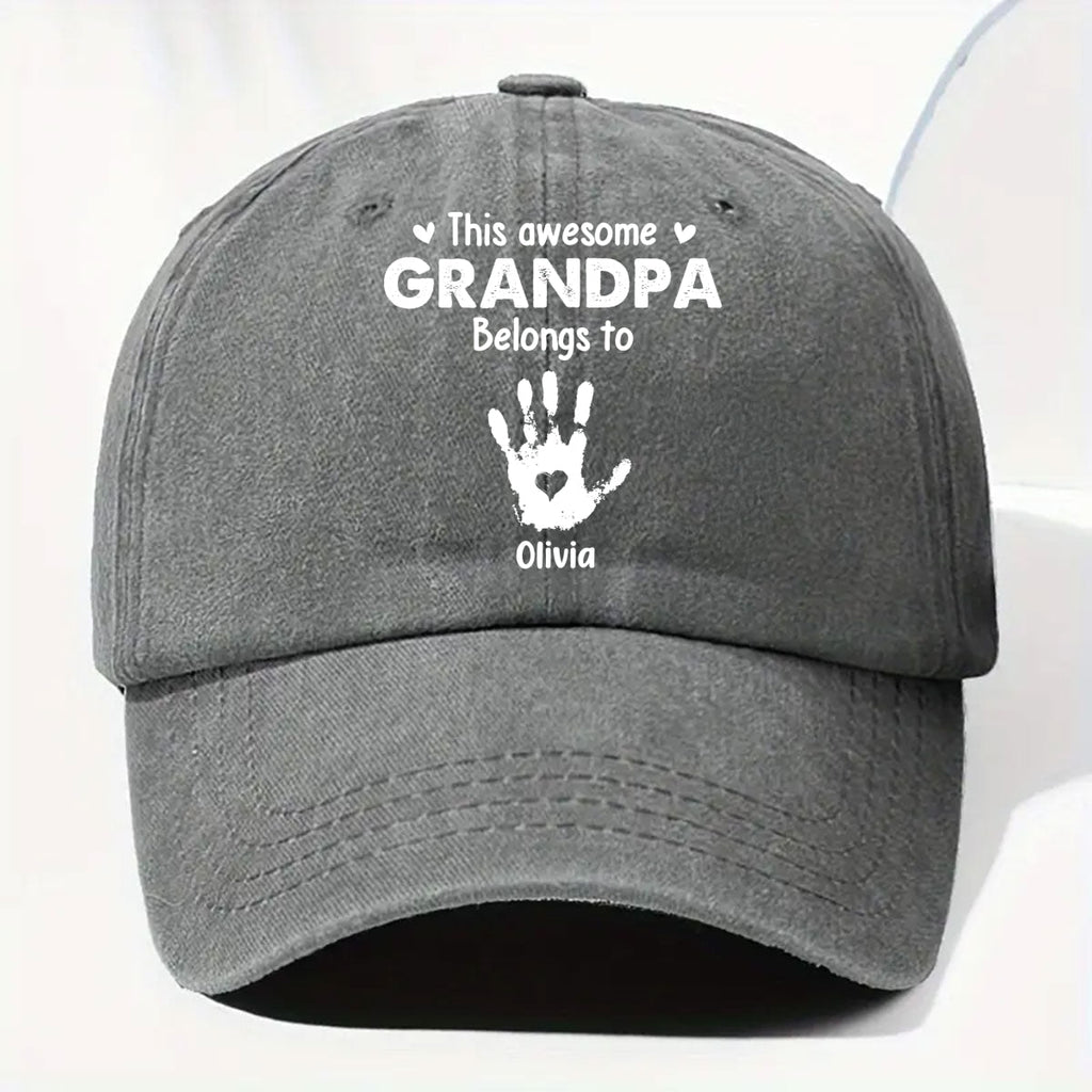 Custom Christmas Headwear Birthday Gifts for Grandpa • This Awesome Grandpa Belongs To - Personalized Vintage Washed Denim Cap