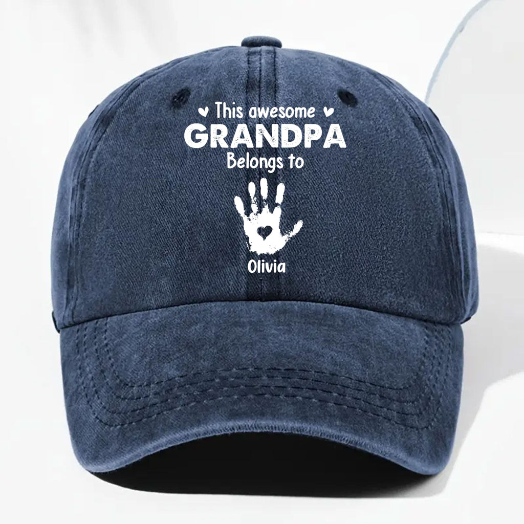 Custom Christmas Headwear Birthday Gifts for Grandpa • This Awesome Grandpa Belongs To - Personalized Vintage Washed Denim Cap