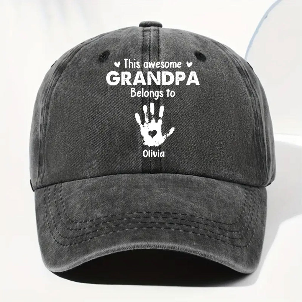 Custom Christmas Headwear Birthday Gifts for Grandpa • This Awesome Grandpa Belongs To - Personalized Vintage Washed Denim Cap
