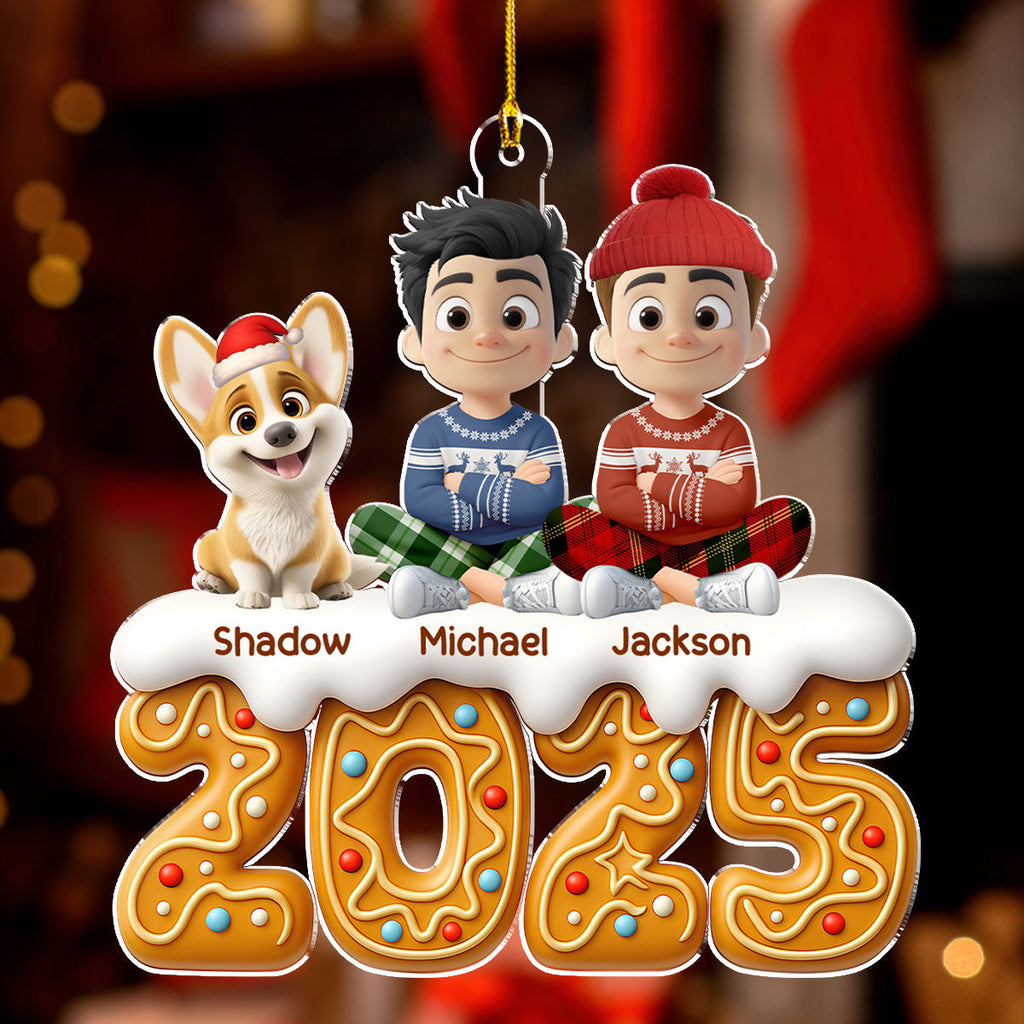 Custom Couple Christmas Ornament, Anniversary Gift •  Couple And Dog Of The Year Version 2 - Personalized Acrylic Ornament