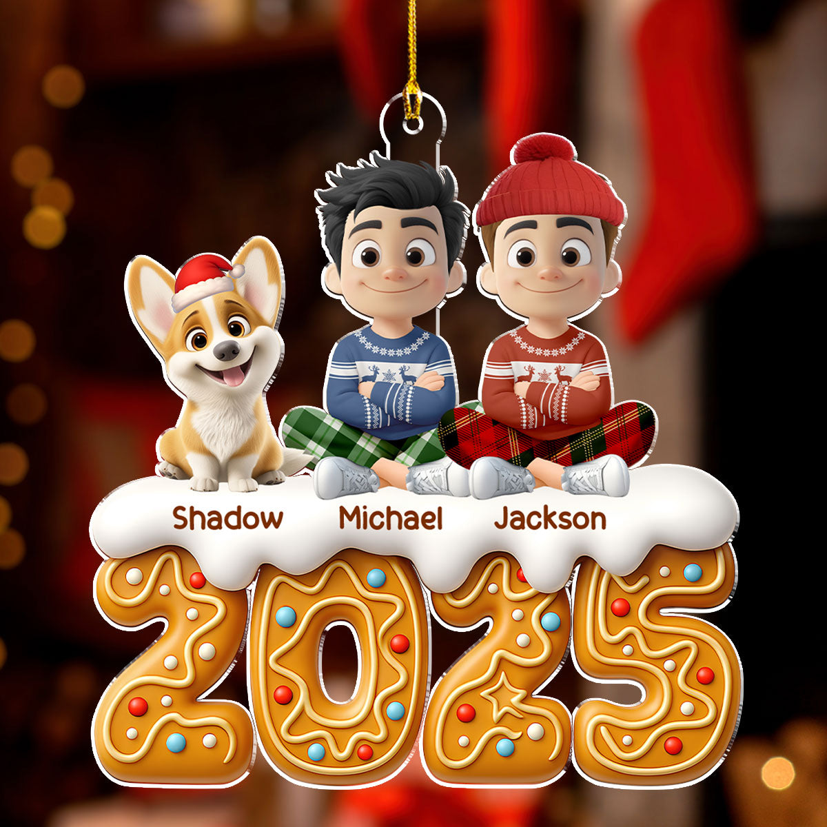 Custom Couple Christmas Ornament, Anniversary Gift •  Couple And Dog Of The Year Version 2 - Personalized Acrylic Ornament