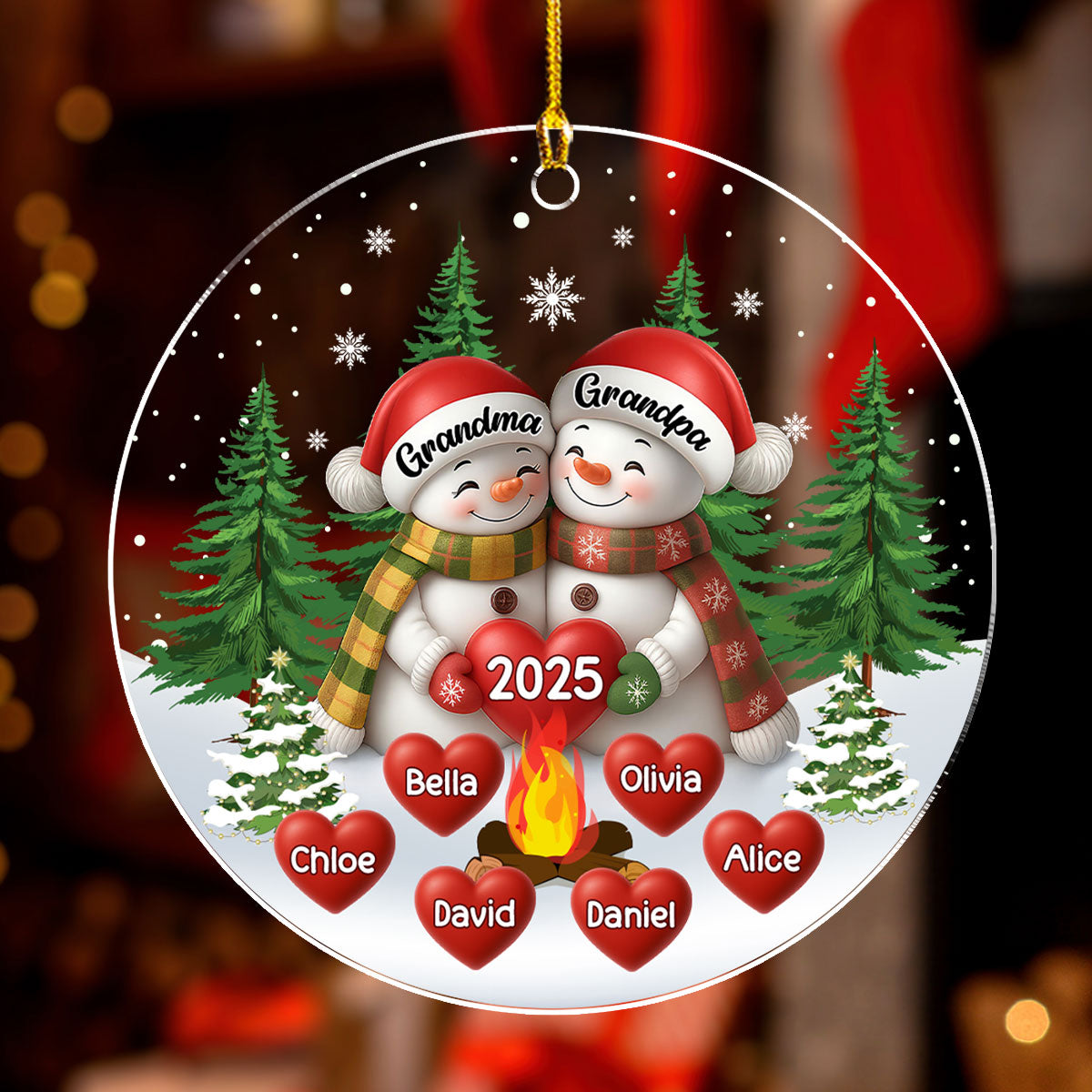 Custom Family Ornament, Christmas Gift for Family Members •  Grandma Grandpa Grandkids - Personalized Acrylic Ornament