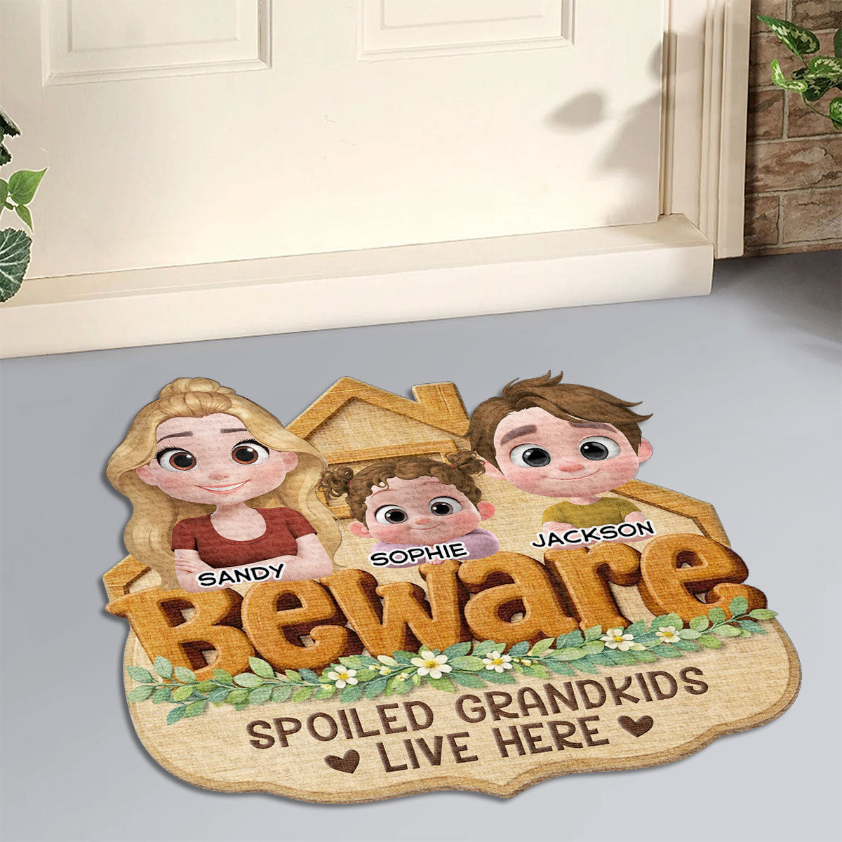 Beware My Spoiled Grandkids - Personalized Doormat
