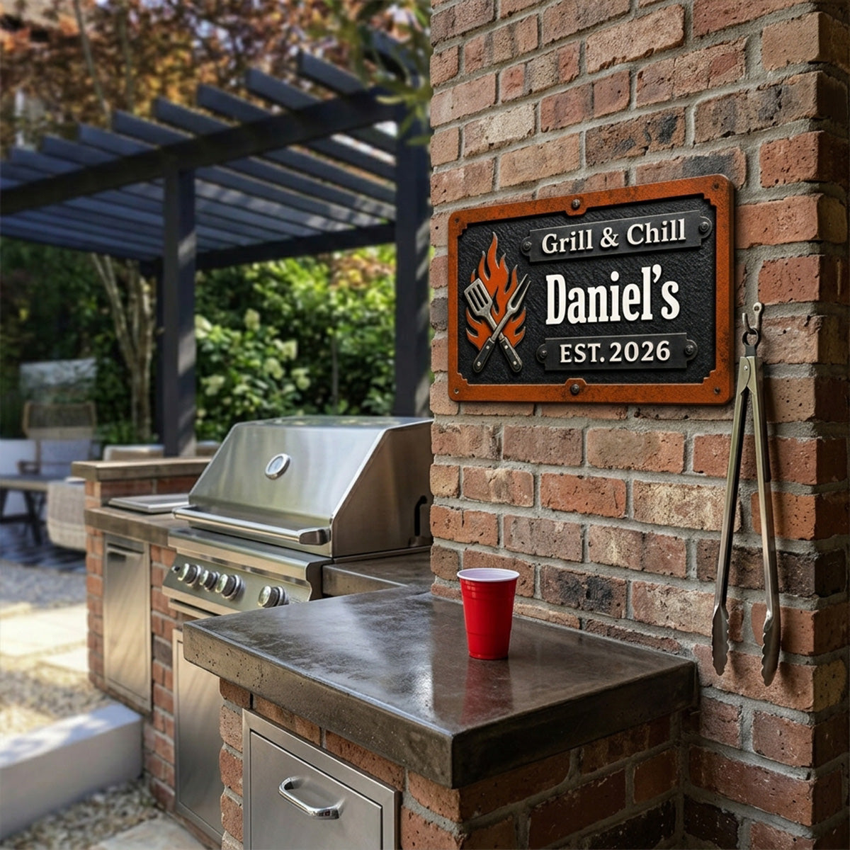 Custom Family Summer Backyard, Patio & Porch Decor • Grill Master - Personalized Metal Sign