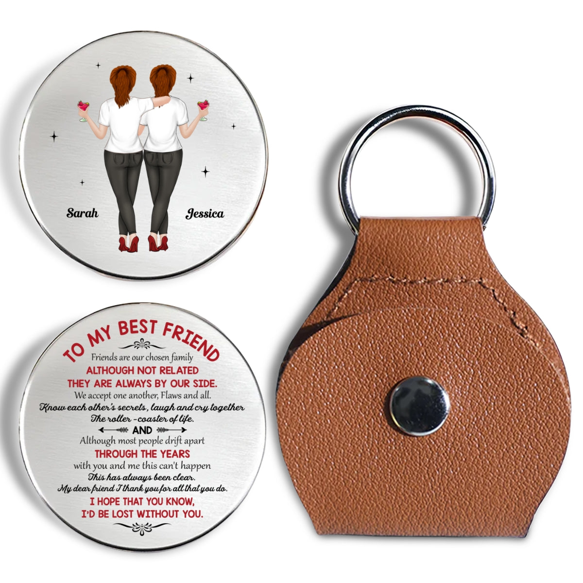 Custom Besties Coin Keychain, Friendship Birthday Gifts • Chosen Family Forever - Personalized Pocket Hug