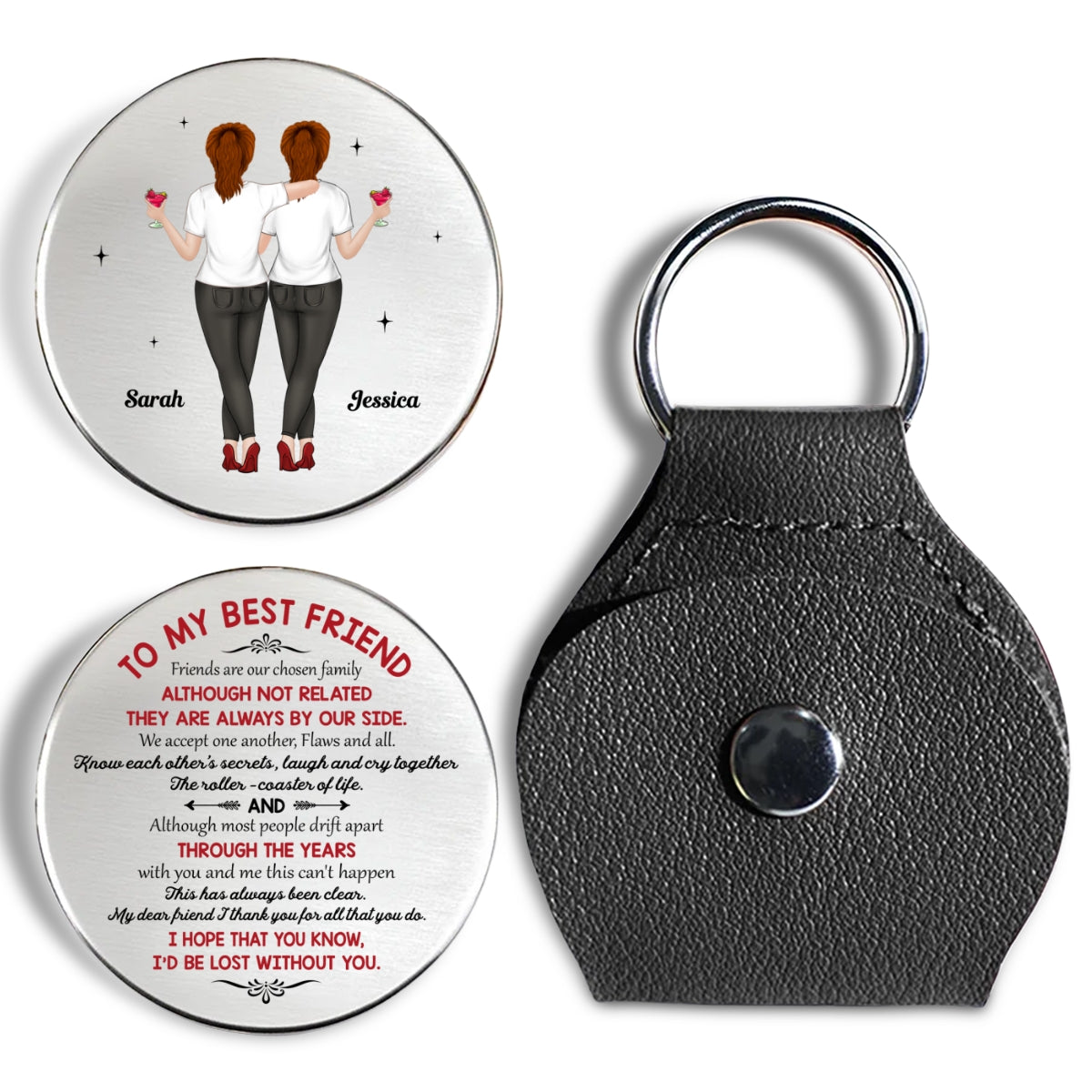 Custom Besties Coin Keychain, Friendship Birthday Gifts • Chosen Family Forever - Personalized Pocket Hug