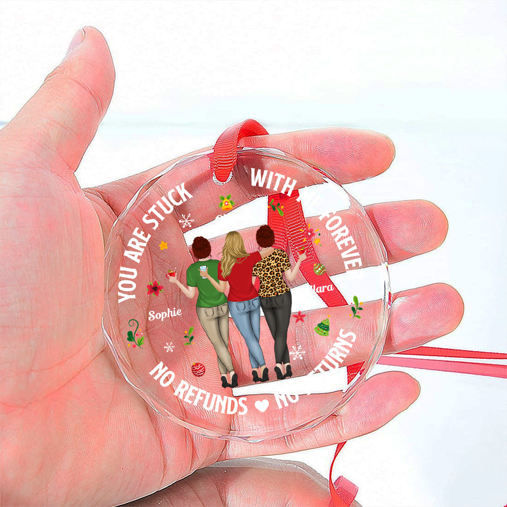 Custom Friendship Christmas Ornament, Best Friend Gift •  Stuck With Me - Personalized Glass Ornament