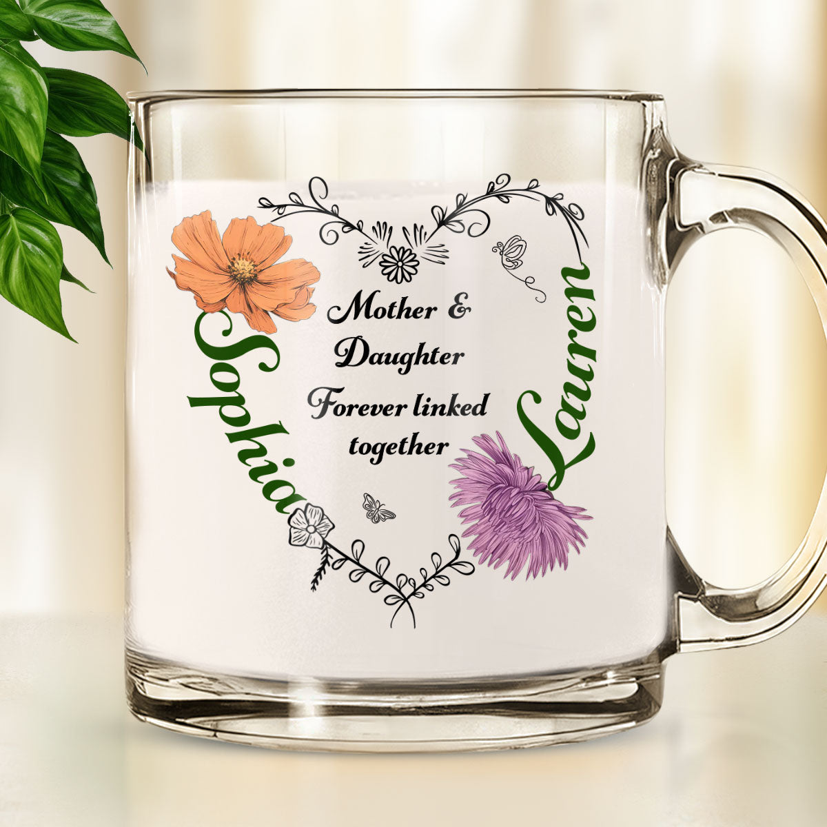 Custom Mother's Day Gift for Mom & Grandma • Linked Together Mom And Daughter - Personalized Glass Mug