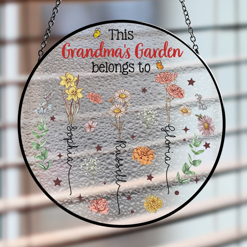 Custom Grandma Hanging Decor, Mother's Day Birthday Gifts • Grandkids Are Flower - Personalized Window Hanging Suncatcher