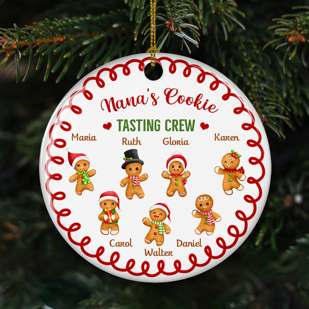 Custom Family Ornament, Christmas Gift for Family Members •  Tasting Crew Of Grandma - Personalized Circle Ceramic Ornament