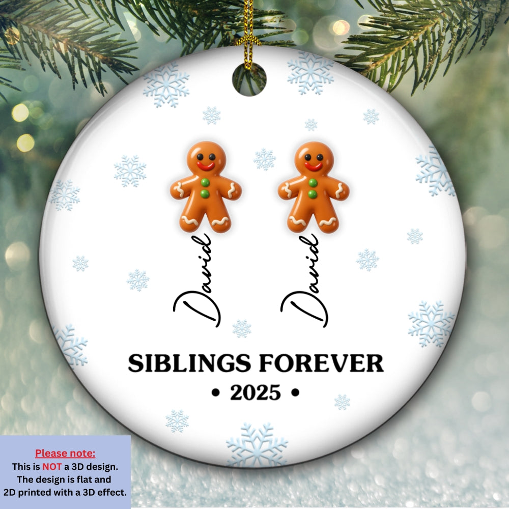 Custom Brothers & Sisters Christmas Ornament •  Sweet Siblings 2025 - Personalized 3D Inflated Effect Ceramic Ornament