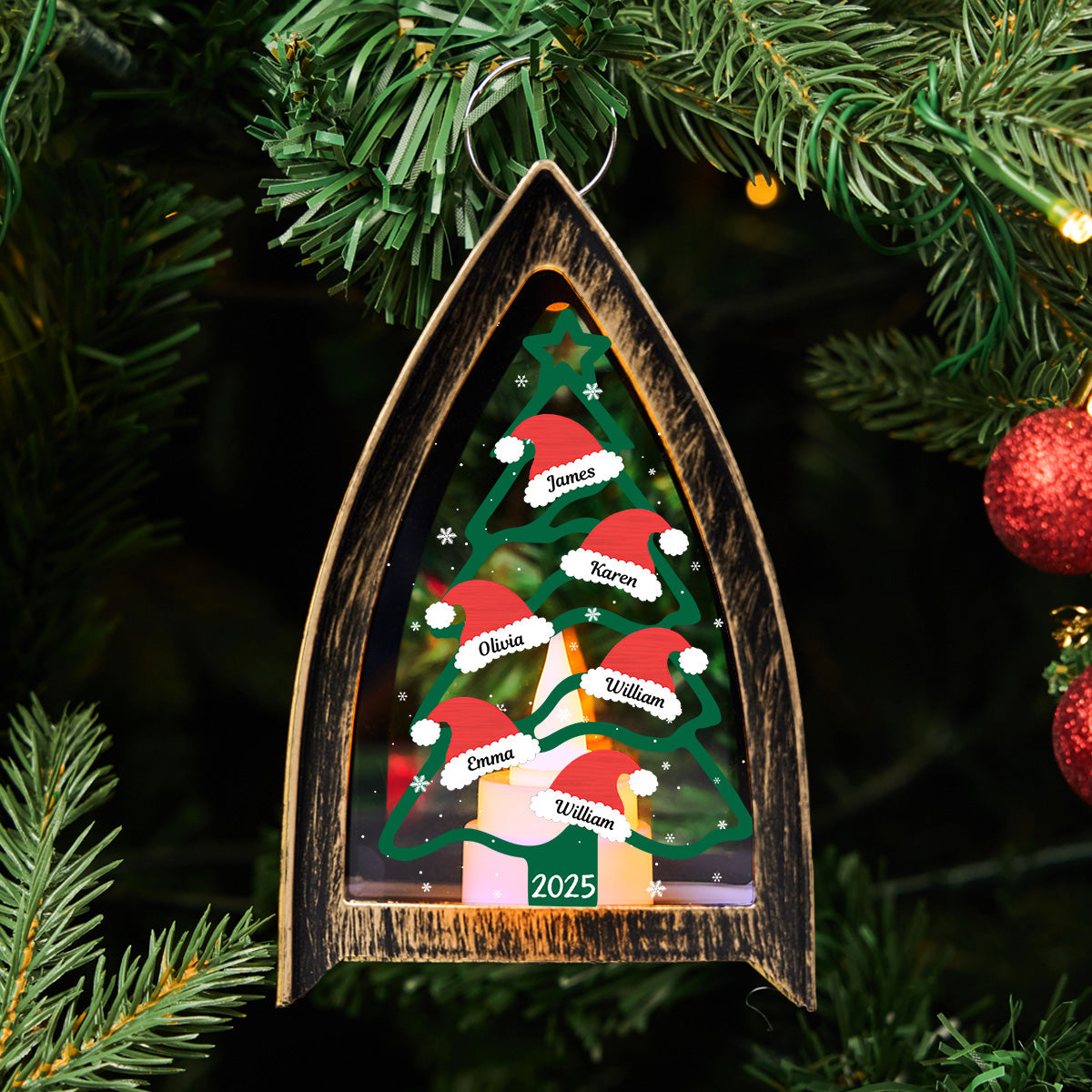 Custom Name Christmas Table Light, Gift for Family Members • Family Christmas Tree - Personalized Table Lantern