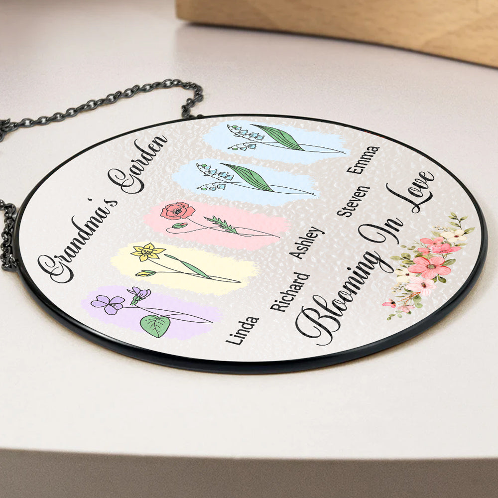 Custom Grandma Hanging Decor, Mother's Day Birthday Gifts • Love Grows Here - Personalized Window Hanging Suncatcher