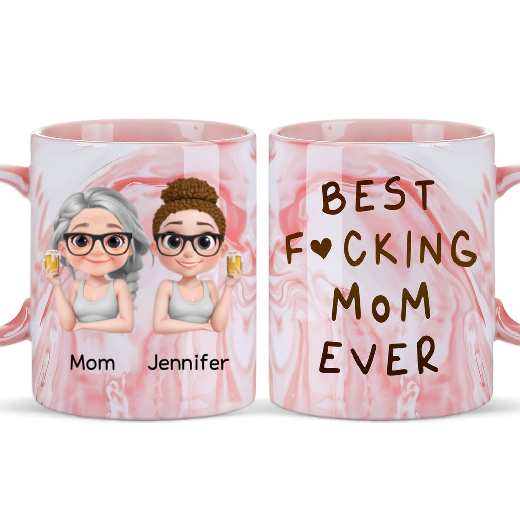 Custom Mother's Day Gift for Mom & Grandma • Best Mom Ever - Personalized Pink Marble Mug