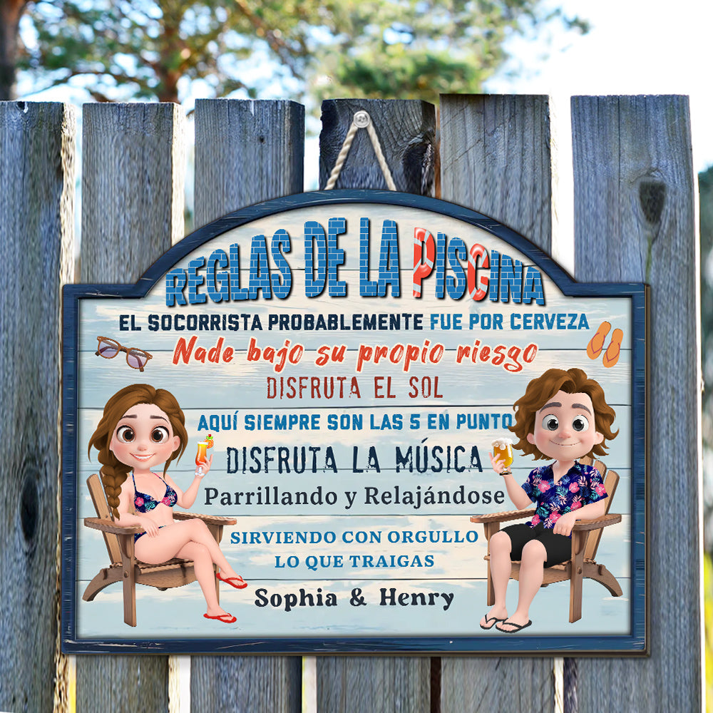 Custom Family Summer Backyard, Patio & Porch Decor • Reglas De La Piscina - Letrero De Madera Personalizado