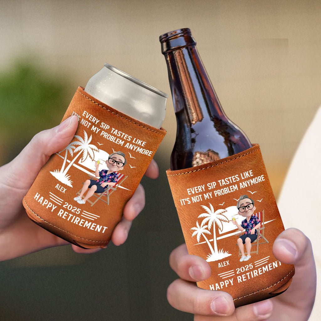 Tastes Like A Retired Legend In Every Sip - Personalized Leather Can Cooler Holder