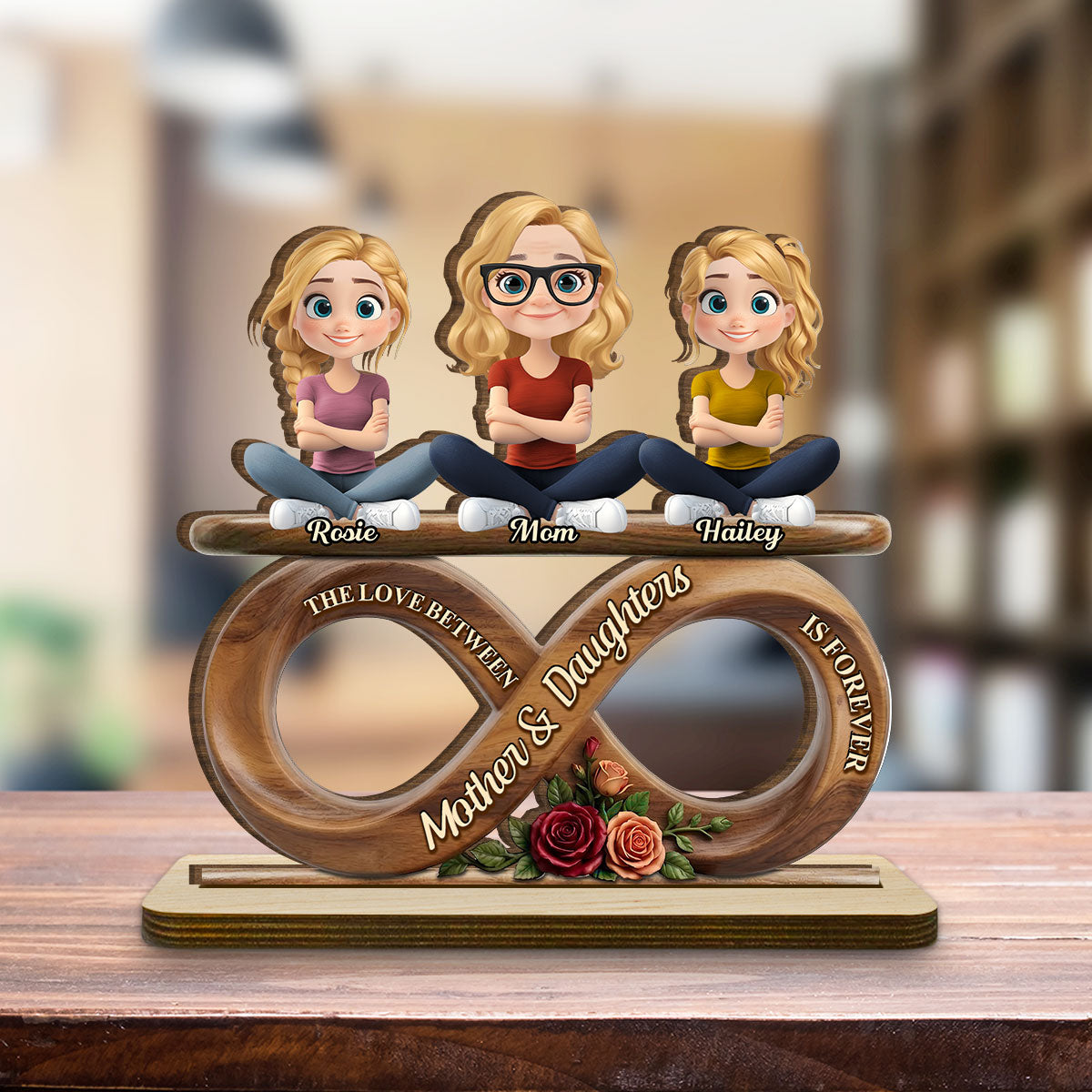 Custom Mother's Day Decor, Gift for Mom & Grandma • Never End - Personalized 2-Layer Wood Plaque With Flat Base