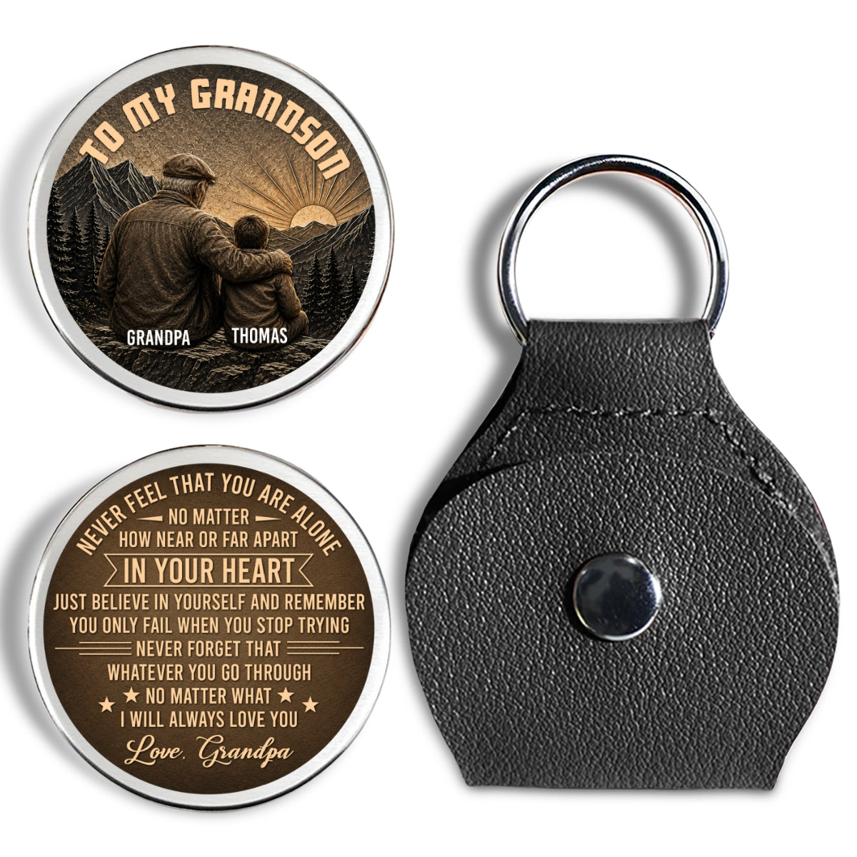 Custom Coin Keychain For Grandson Nephew, Family Keepsake • Nothing Will Ever Change That - Personalized Pocket Hug