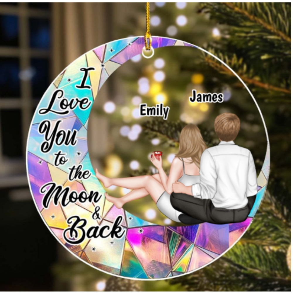 Custom Couple Christmas Ornament, Anniversary Gift •  To The Moon And Back - Personalized Acrylic Ornament