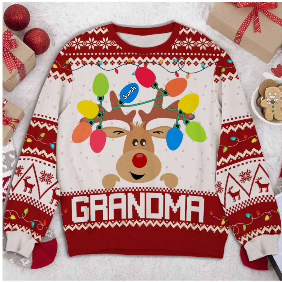 Custom Grandma Christmas Sweatshirt, Gift for Mothers • Reindeer Grandma - Personalized All-Over-Print Sweatshirt