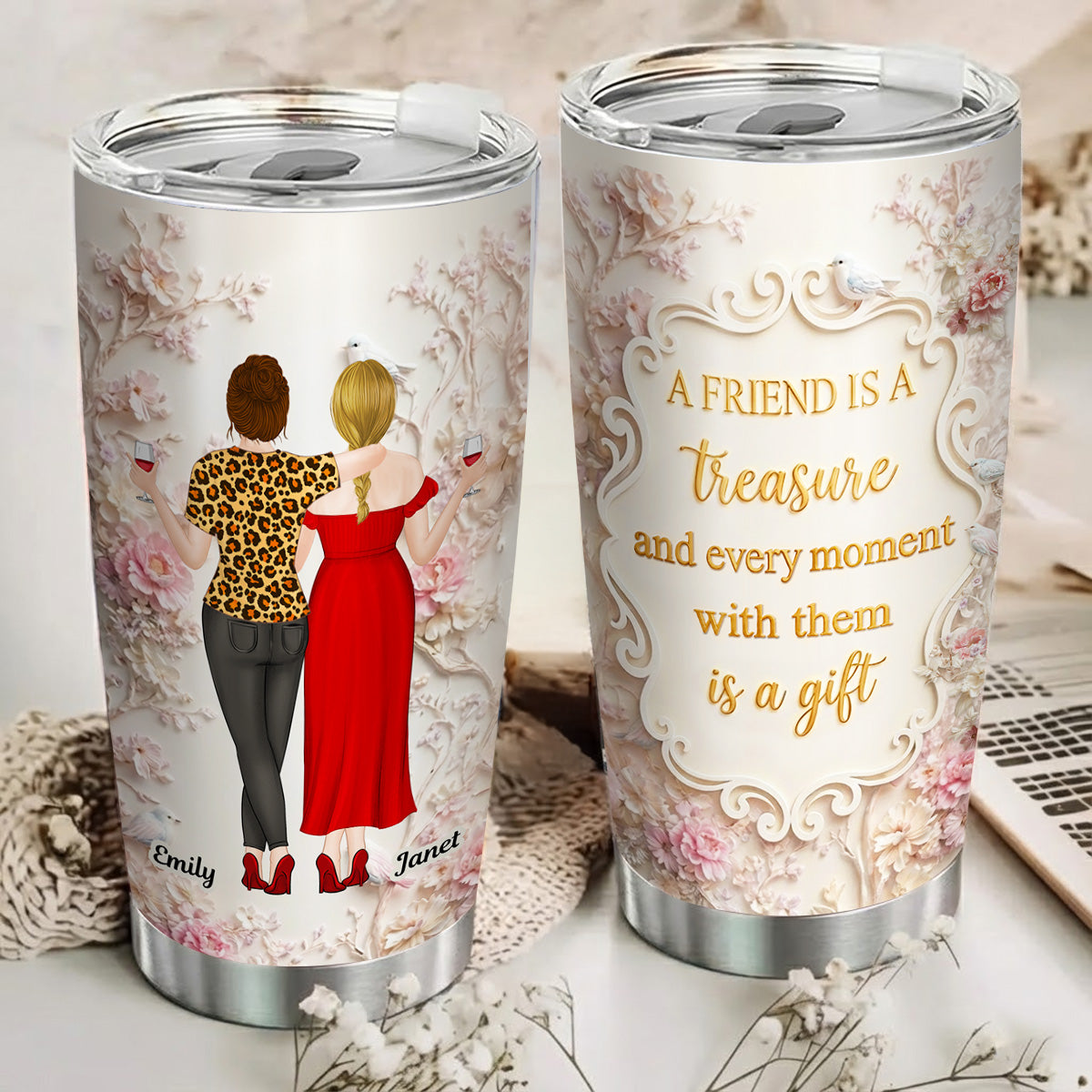 Custom Christmas Birthday Gifts For Best Friend • A True Treasure - Personalized 3D Effect Tumbler
