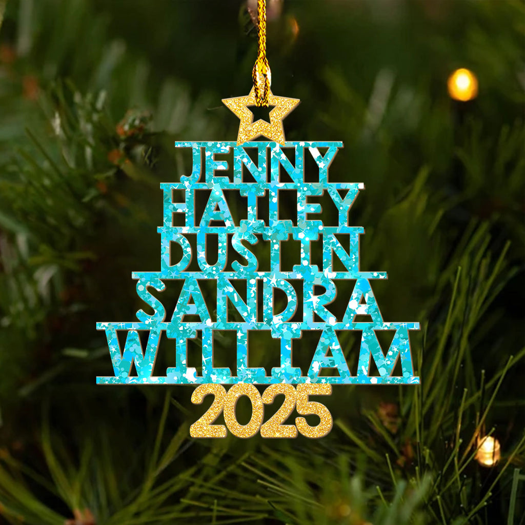 Custom Keepsake Christmas Ornament •  Family Glitter Christmas Tree - Personalized Wood Ornament