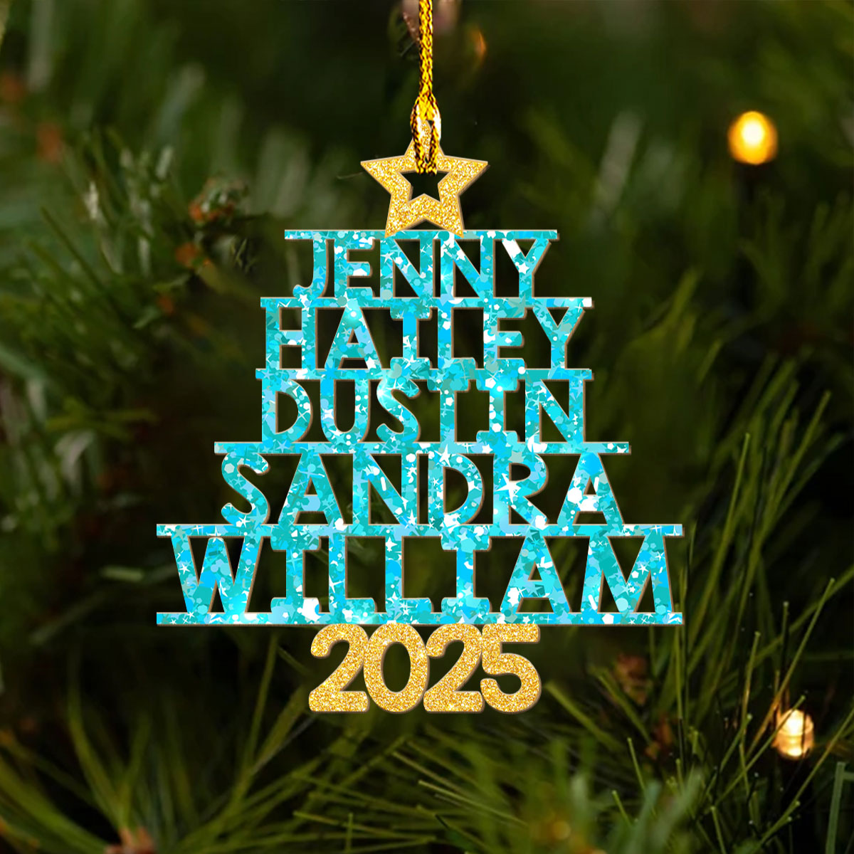 Custom Keepsake Christmas Ornament •  Family Glitter Christmas Tree - Personalized Wood Ornament