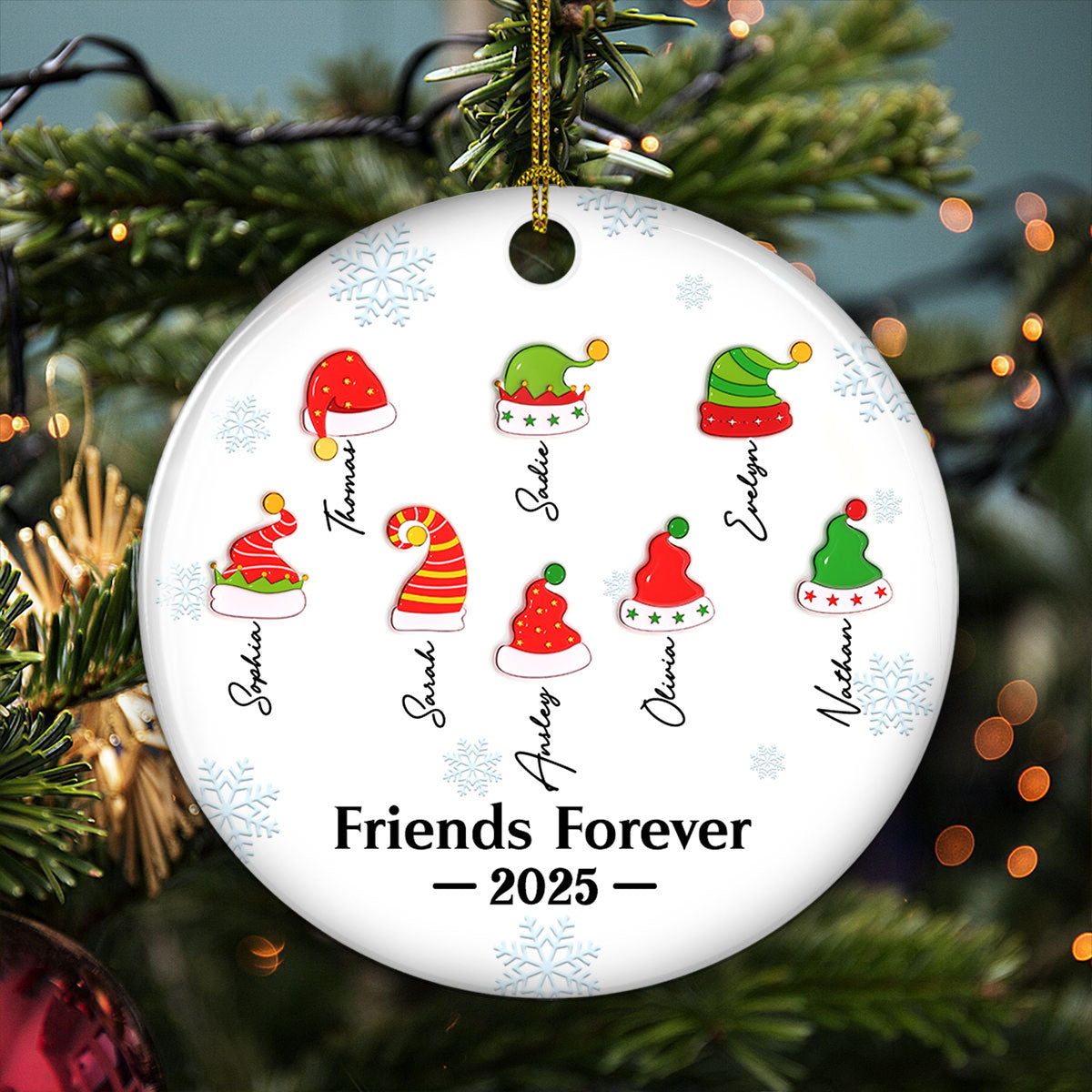 Custom Family Ornament, Christmas Gift for Family Members •  Joy Begins Where Family Gathers - Personalized 3D Inflated Effect Ceramic Ornament