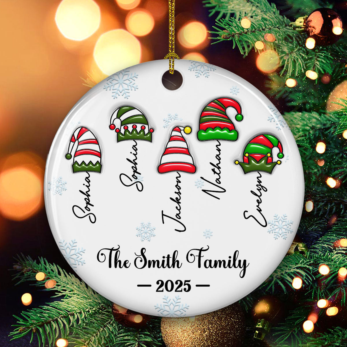 Custom Family Ornament, Christmas Gift for Family Members •  Us As Santas - Personalized 3D Inflated Effect Ceramic Ornament