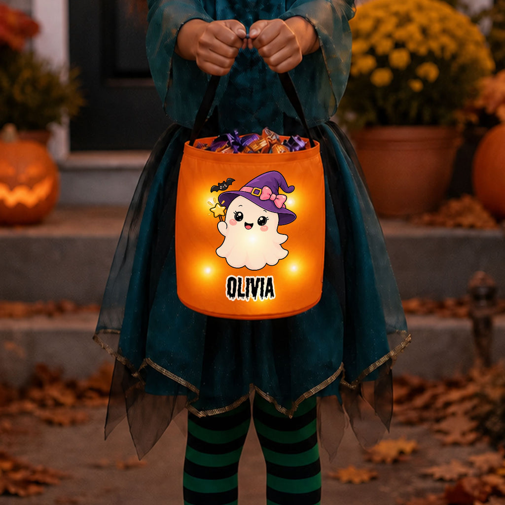 Trick Or Treat Ghost - Personalized Light Up Basket