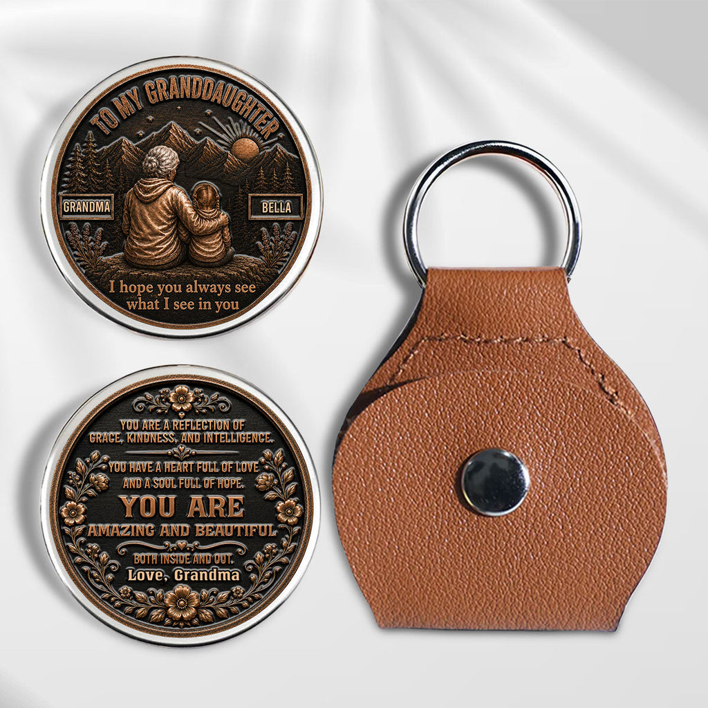 Custom Coin Keychain For Granddaughter Niece, Family Keepsake, • My Heart Goes With You - Personalized 3D Printing Pocket Hug