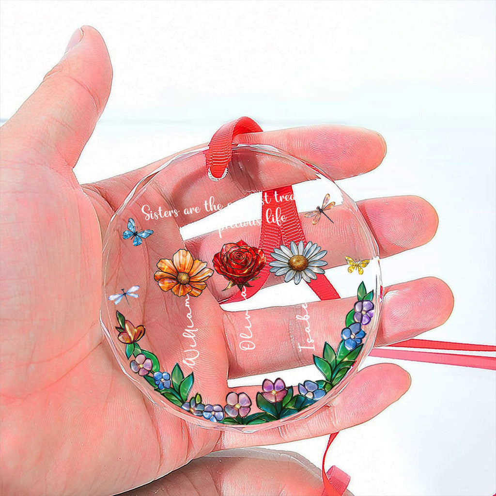 Custom Sister Christmas Ornament •  Sisters Make The World Brighter - Personalized Glass Ornament