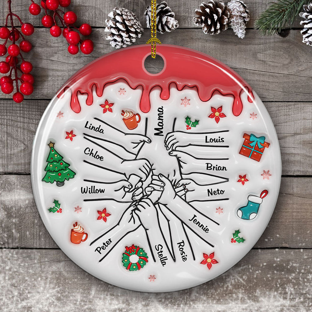 Custom Family Ornament, Christmas Gift for Family Members •  Our Hearts Are Your - Personalized 3D Inflated Effect Ceramic Ornament