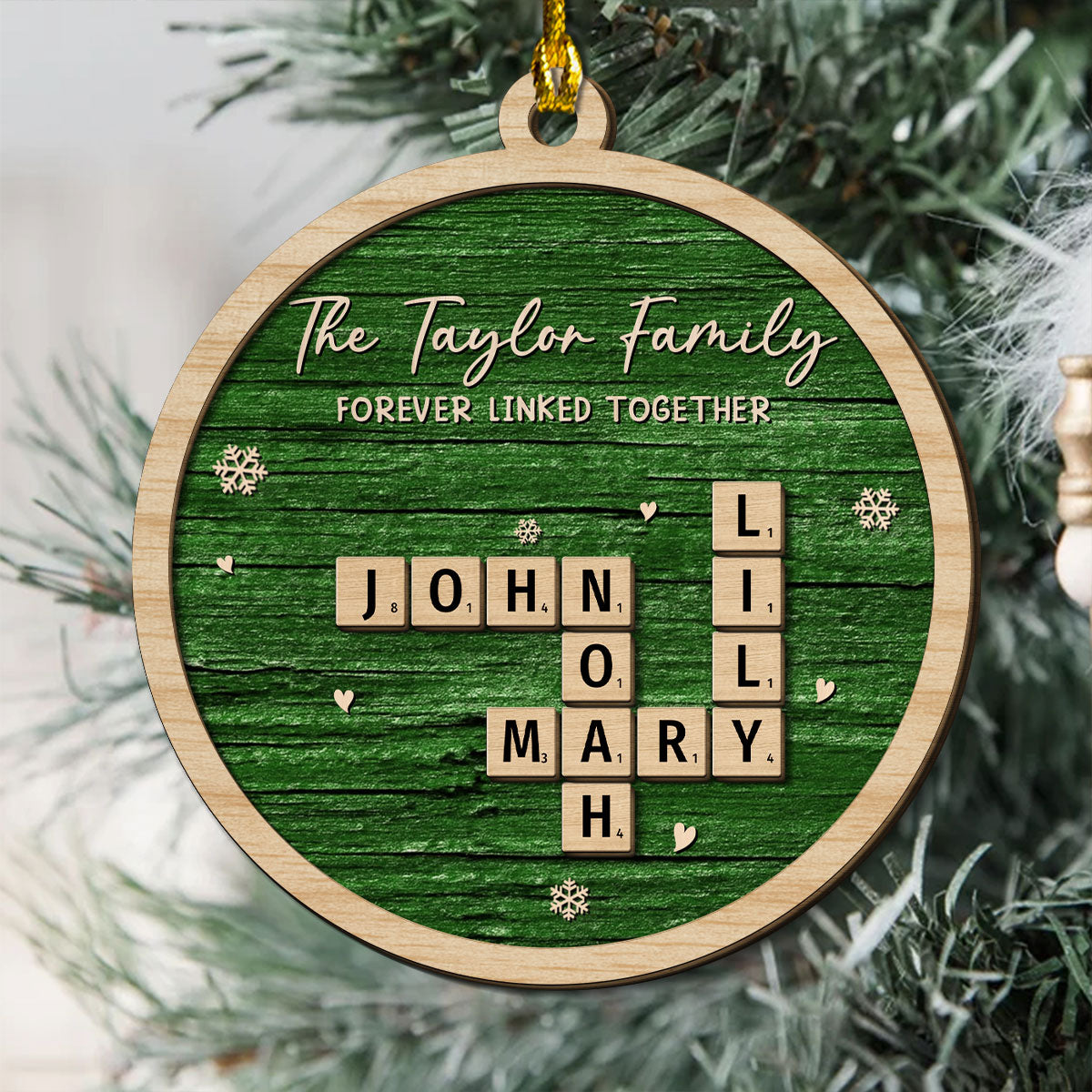 Custom Family Ornament, Christmas Gift for Family Members •  Family Is Forever Linked Love - Personalized 2-Layered Wood Ornament