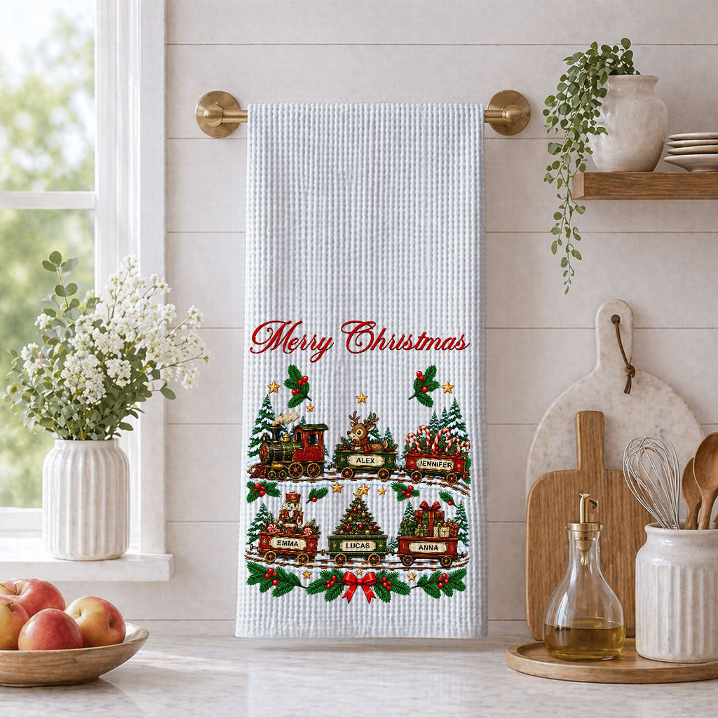 Custom Family Name Kitchen Towel, Christmas Housewarming Gift For Family • Christmas At Home - Personalized Kitchen Towel