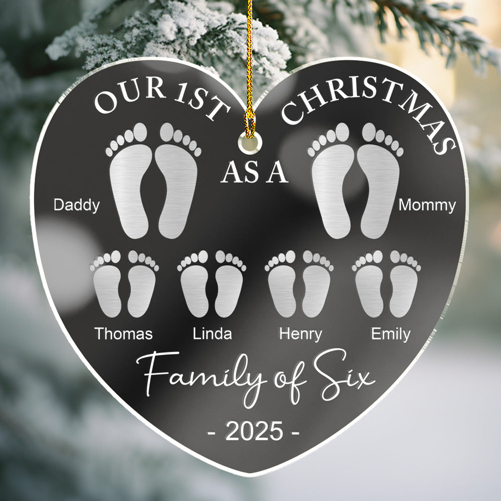 Custom First Christmas Ornament Married, Gift for Newlyweds •  First Christmas As A Family Footprints - Personalized Mirrored Acrylic Ornament