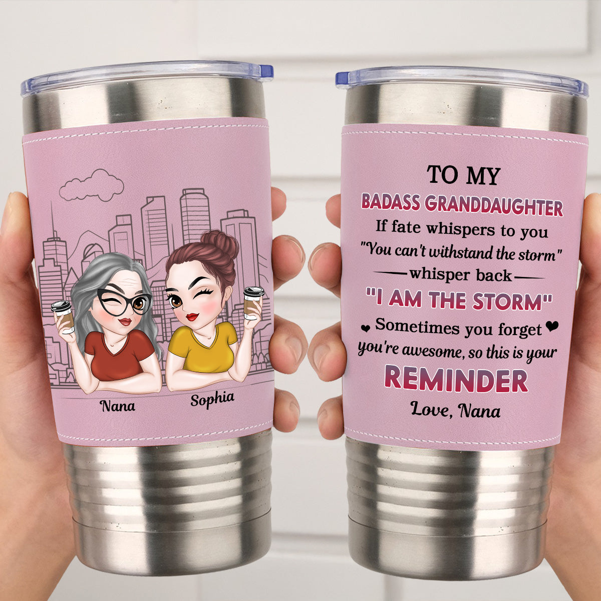 Custom Christmas Birthday Gifts For Granddaughter, Daughter • My Brave Girl - Personalized Pink Leather Tumbler