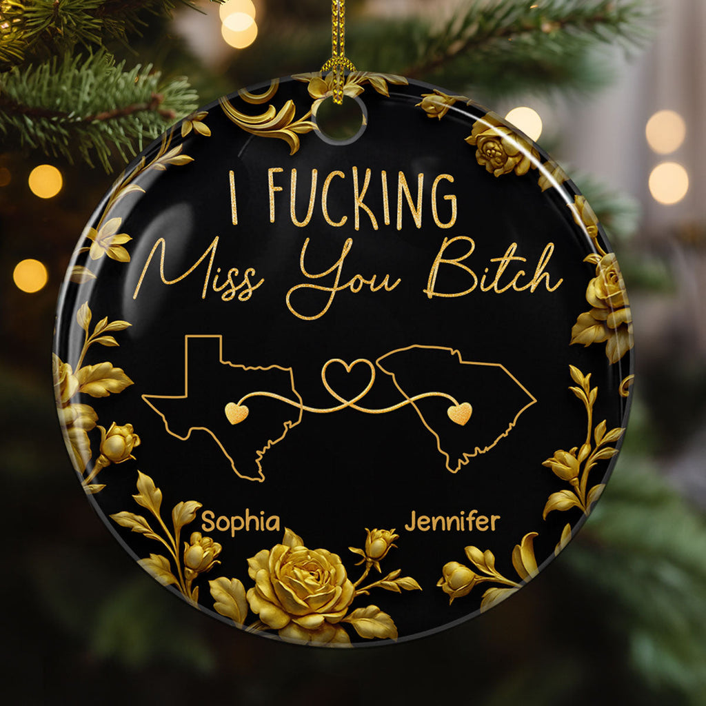 Custom Friendship Christmas Ornament, Best Friend Gift •  I Miss You Bestie Dark Version - Personalized Ceramic Ornament