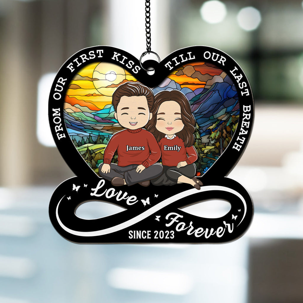 Custom Couple Hanging Decor, Anniversary Valentine's Day Gifts • Love Forever - Personalized Suncatcher