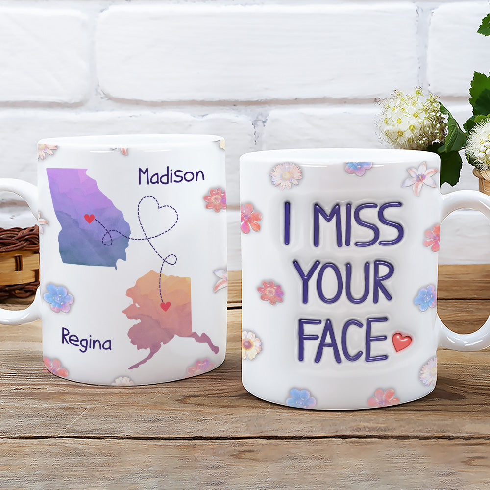 Custom Best Friend, Christmas & Birthday Friendship Keepsake Gift • Long Distance State Besties - Personalized 3D Inflated Effect Mug
