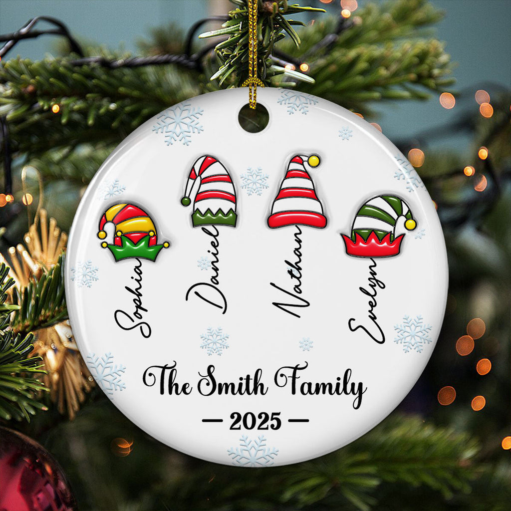 Custom Family Ornament, Christmas Gift for Family Members •  Us As Santas - Personalized 3D Inflated Effect Ceramic Ornament